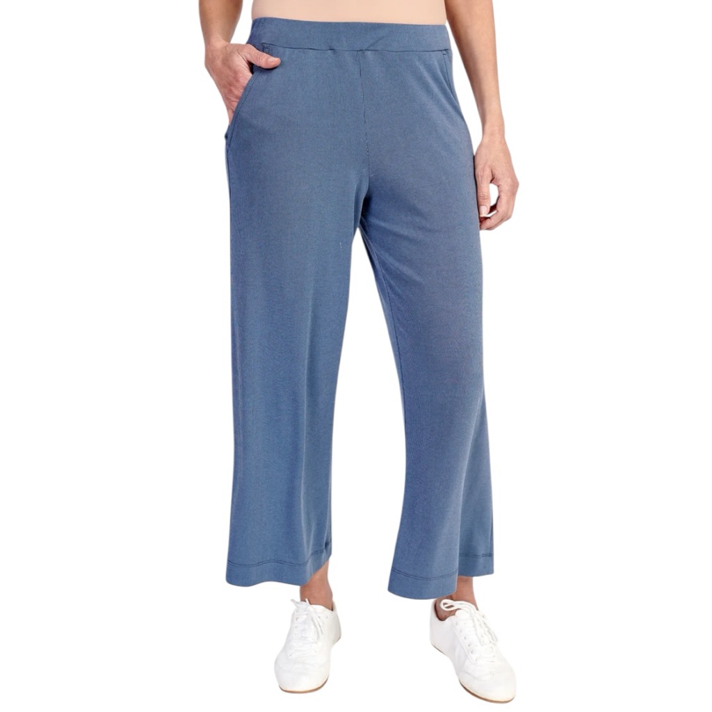 Alembika Essential Lounge Pants Blue Mist Cropped Wide Leg Size 4 | Us 12-14 Nwt